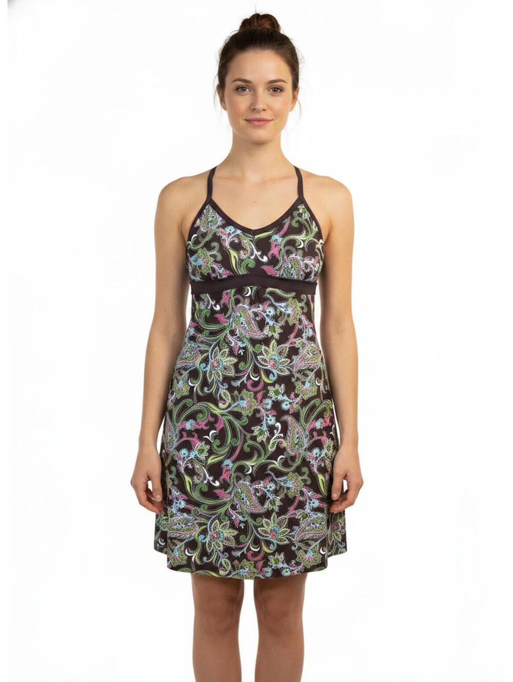Athleta Brown Floral Paisly Athletic Swim Dress Built in Bra Size Small